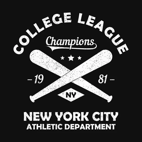 야구 방망이가 있는 뉴욕 그런지 티셔츠 프린트. — 스톡 벡터
