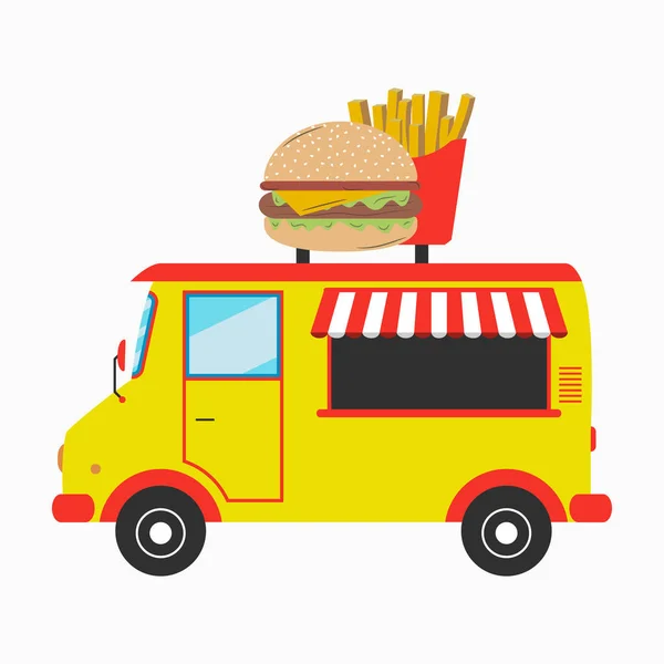 Camion alimentaire avec hamburger et frites . — Image vectorielle