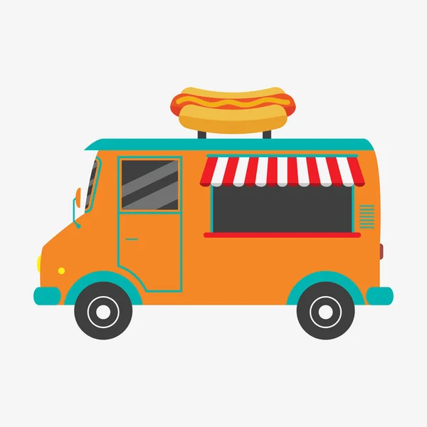 Hot dog truck. Fast food van with signboard. — Stock Vector