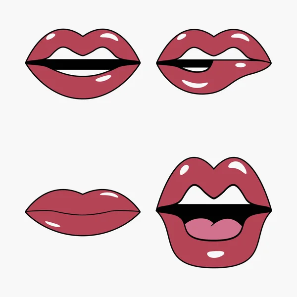 Lips set. Set of stickers and patches in pop art — Stock Vector