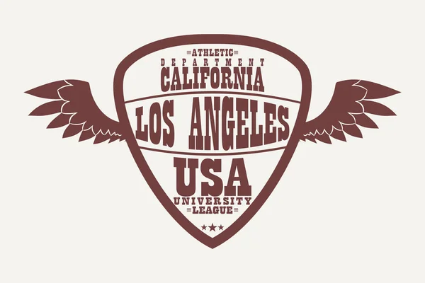 Los Angeles, Kalifornia sportos ruházati logo szárnyakkal. — Stock Vector