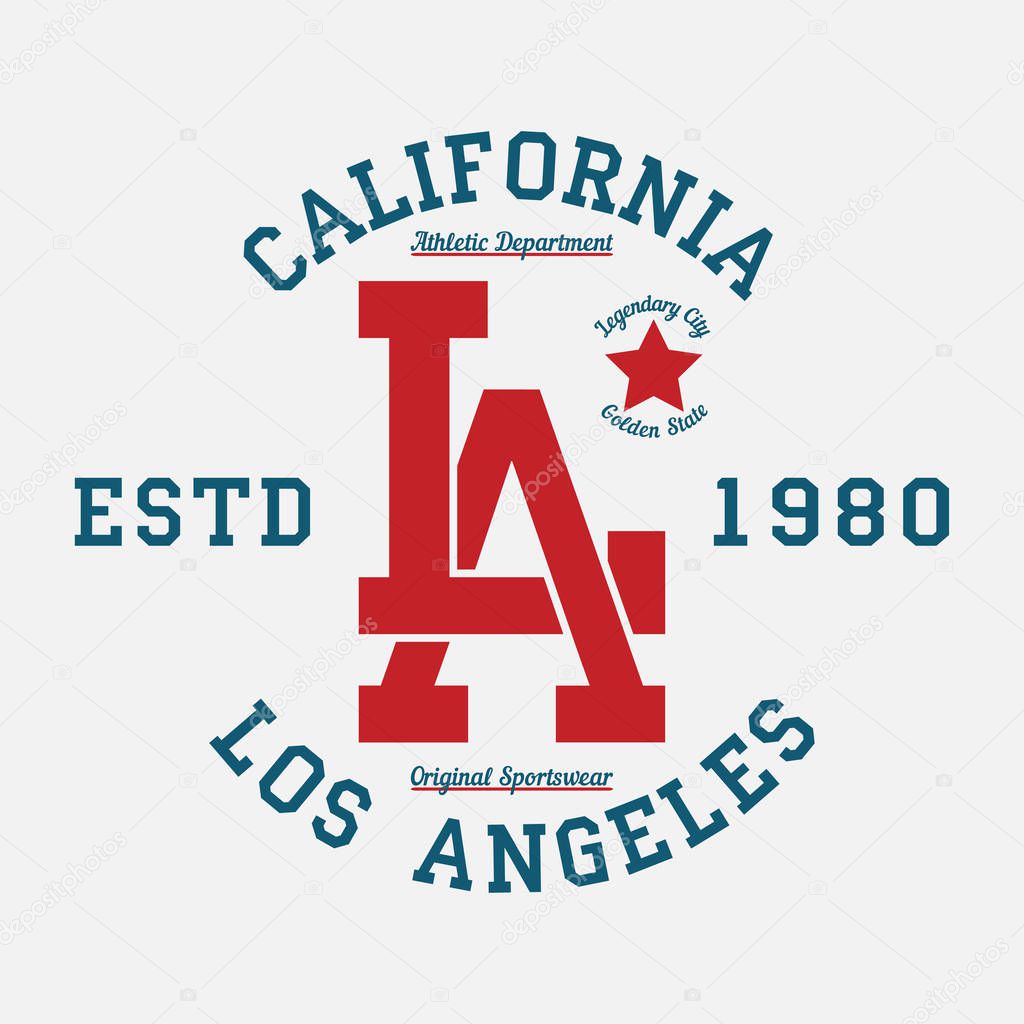 Los Angeles, California typography for t-shirt.