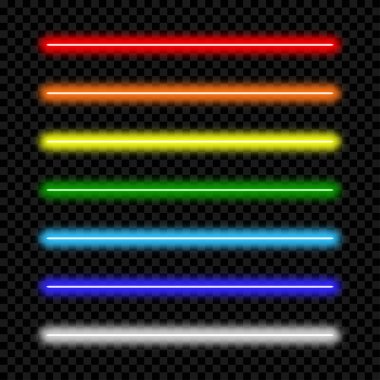 Neon ışık tüpü. Renkli neon lamba seti.