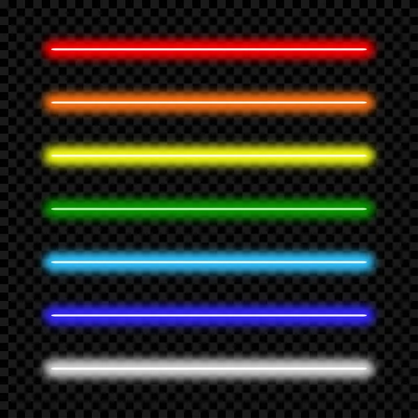 Neonljus röret. Uppsättning färgglada Neon lampa. — Stock vektor