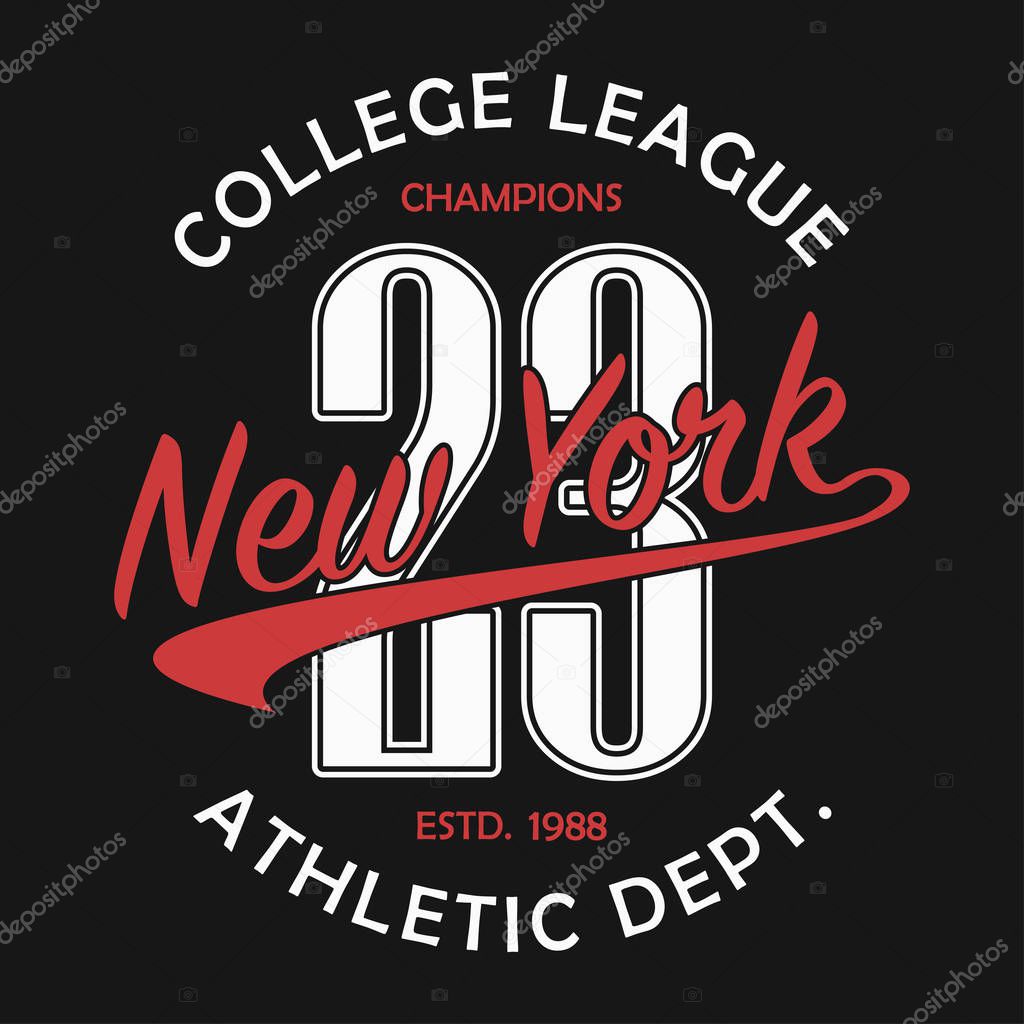 New York typography for number t-shirt. Original sportswear print. Athletic apparel typography. Graphic for design clothes. Vector illustration.