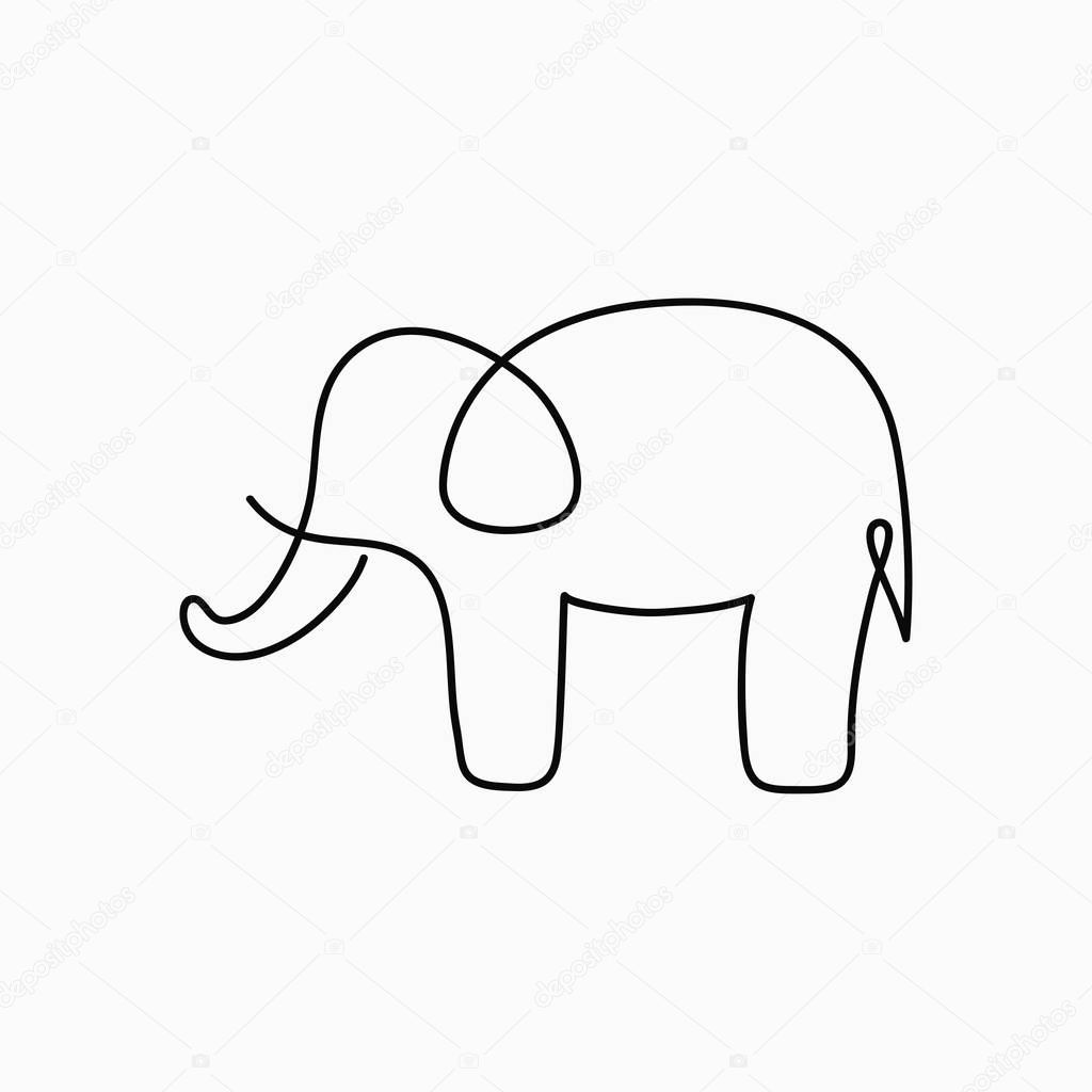 Elephant one line drawing. Continuous line animal. Hand-drawn illustration for logo, emblem and design card, poster. Vector.