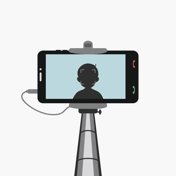 Teléfono en selfie monópodo . — Vector de stock