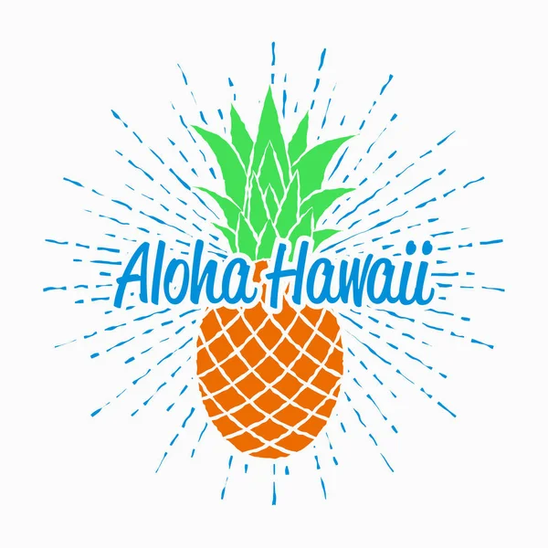 Aloha Hawaii print voor t-shirt met ananas. — Stockvector