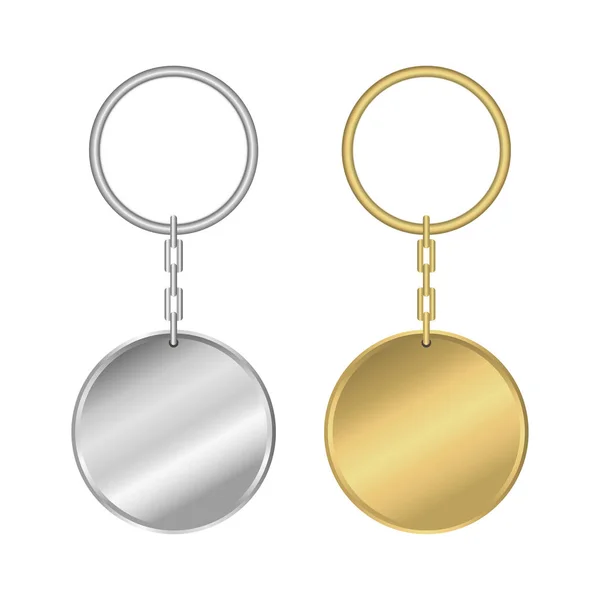 Metalen sleutelhanger. Gouden en zilveren ronde keyring. — Stockvector