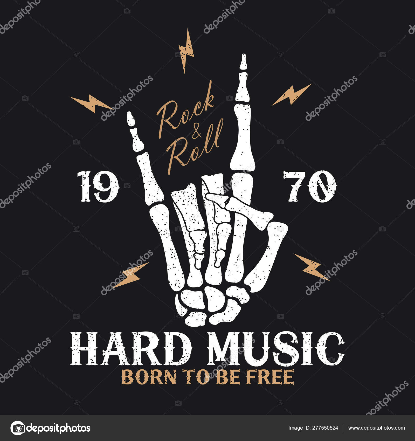 Rock music print with skeleton hand and lightning. Stock Vector Image by  ©Remo_Designer #277550524