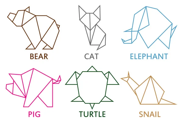 Origami állatok gyűjtése. — Stock Vector
