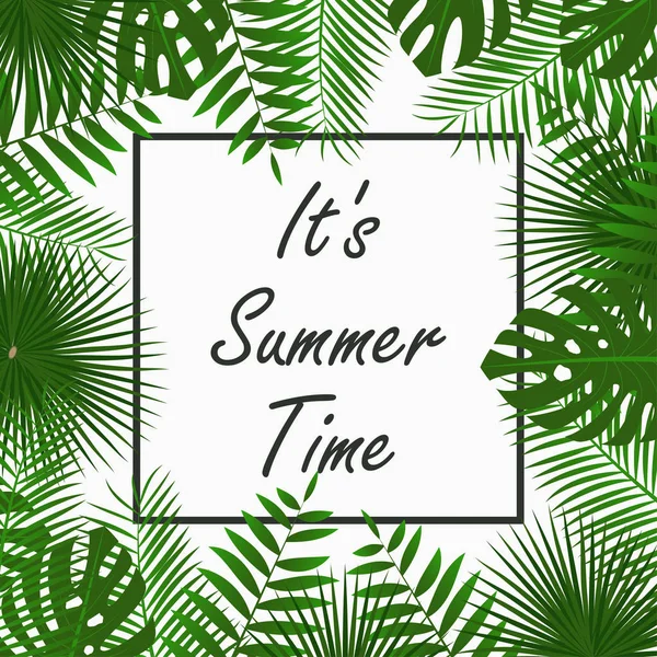 Sommerzeit Kartendesign mit tropischen Palmblättern. — Stockvektor