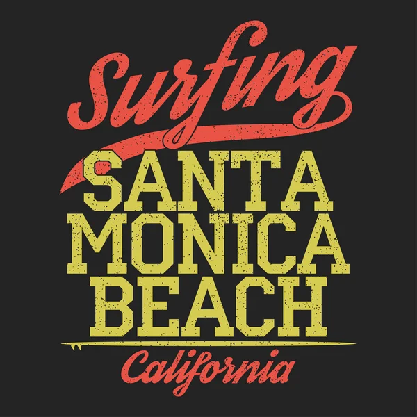 カリフォルニアサンタモニカビーチサーフィンプリント. — ストックベクタ