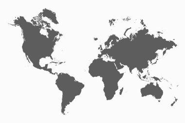 Dünya haritası. Gri monokrom şablonu.