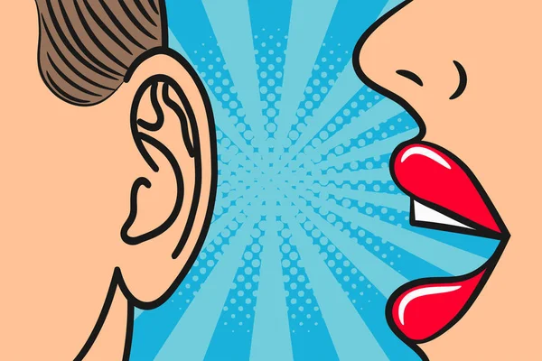 Γυναικεία χείλη ψιθυρίζουν στο αντρικό αυτί. — Διανυσματικό Αρχείο
