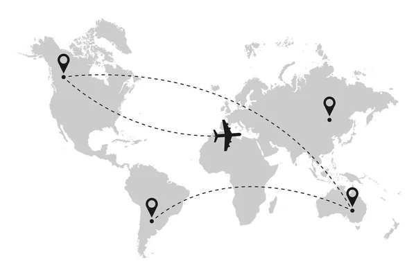 Rota de voo do avião no mapa do mundo — Vetor de Stock