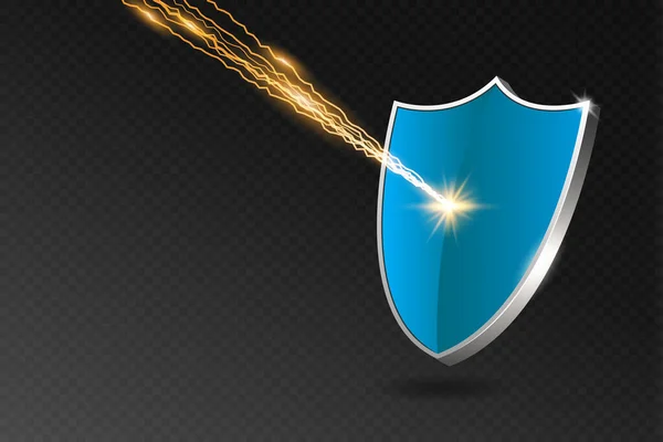 Escudo Azul Refleja Rayo Escudo Seguridad Sobre Fondo Transparente Con — Archivo Imágenes Vectoriales
