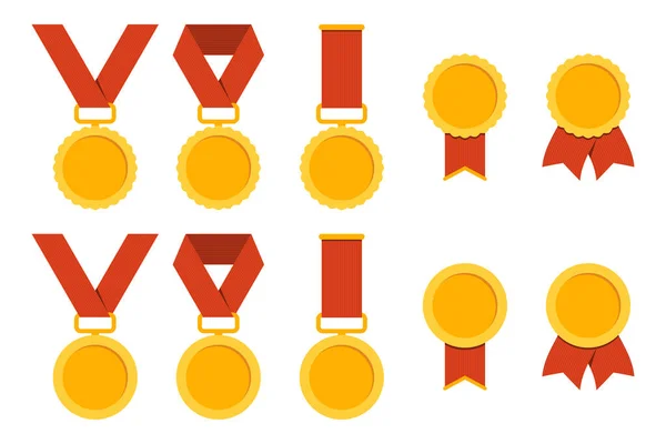 Medal Set Flat Different Medals Ribbon Award Icons Victory Prize — Stock Vector