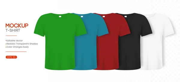 Shirt Réaliste Maquette Différentes Couleurs Modèle Tee Shirt Manches Courtes — Image vectorielle