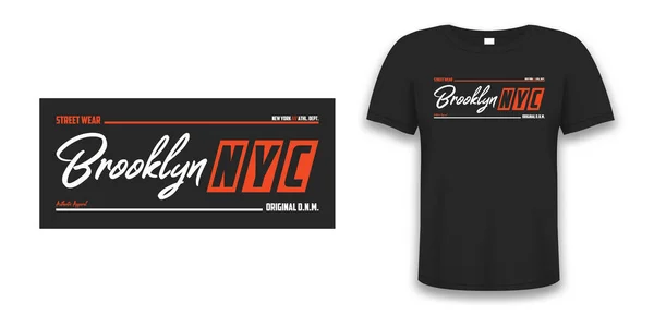 Nyc Brooklyn Projeto Atlético Para Shirt Com Camiseta Mockup Gráficos — Vetor de Stock