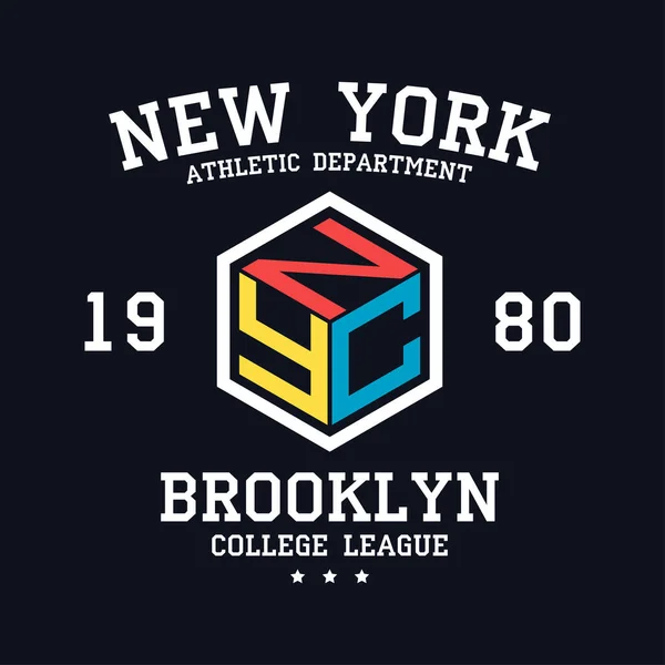 Tシャツのニューヨークデザイン ニューヨークブルックリンのティーシャツ用タイポグラフィのグラフィック アパレルのためのカレッジプリント ベクターイラスト — ストックベクタ