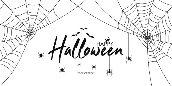 Glad Halloween Text Banner Med Spindlar Och Nät Bat Och — Stock vektor