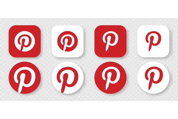 Набор Pinterest Логотип Pinterest Прозрачном Фоне Тенью Социальный Интернет Сервис — стоковый вектор