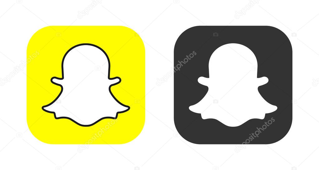 Snapchat icons set. Logo of Snapchat, mobile messaging application with attached photos and videos. Vector illustration.