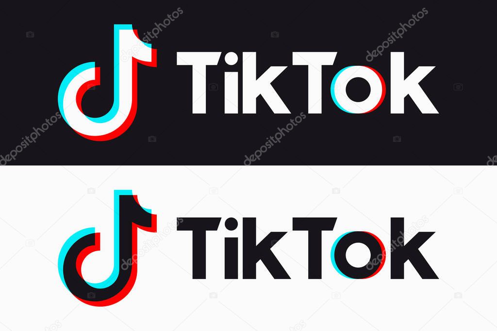 TikTok icon. TikTok - service for creating and viewing short videos. Glitch Tik Tok logo of social media. Vector for editorial