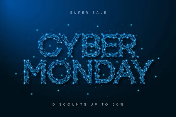 Cyber Monday Sale Banner Low Poly Advertising Poster Text Made — Stock Vector