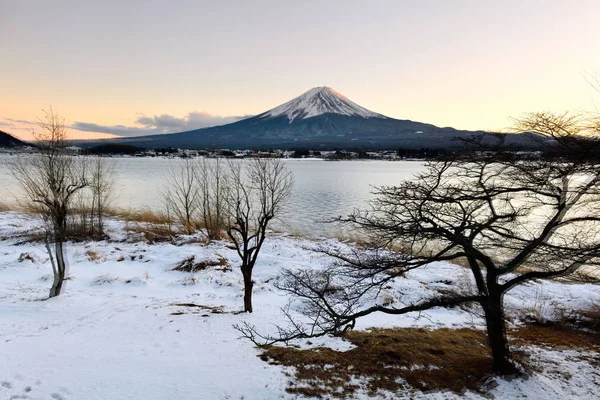 夕日と雪景色の富士山 — ストック写真