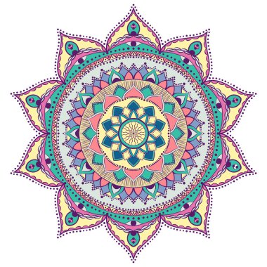 Boyama kitabı için renkli Mandala. Dekoratif yuvarlak süsler. Alışılmadık çiçek şekli. Oryantal vektör, anti-stres terapisi desenleri. Tasarım öğelerini diker. Yoga logoları Vektör.