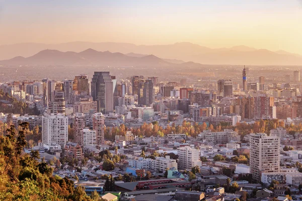 Vista Aérea Centro Santiago Pôr Sol Santiago Chile — Fotografia de Stock