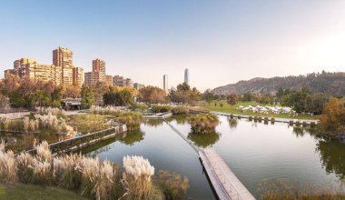 Panoramic view of Bicentenario Park and Santiago skyline - Santiago, Chile clipart