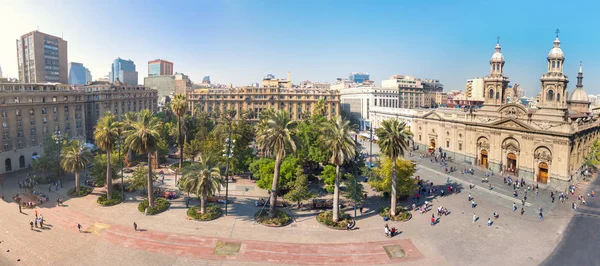 Vista Aérea Panorámica Plaza Armas Catedral Metropolitana Santiago Santiago Chile —  Fotos de Stock