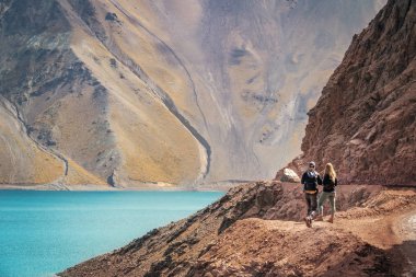 Cajon del Maipo, Chile - Apr 5, 2018: Embalse el Yeso Dam at Cajon del Maipo - Chile clipart