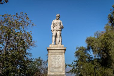 Santiago, Chile - Mar 5, 2018: Statue of Pedro de Valdivia, founder of Santiago city, at Valdivia Square in Santa Lucia Hill - Santiago, Chile