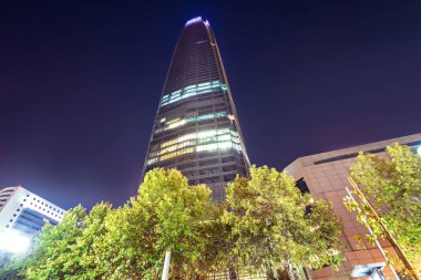 Santiago, Chile - Mar 9, 2018: Costanera Center Skyscraper at night - Santiago, Chile