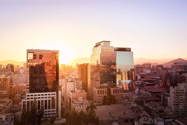 Moderne Gebäude Dowtown Santiago Bei Untergang Santiago Chili — Stockfoto