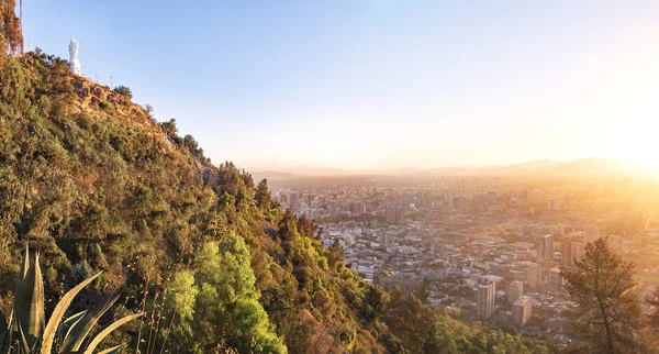 Cerro San Cristobal Hill Com Estátua Virgem Vista Aérea Santiago — Fotografia de Stock