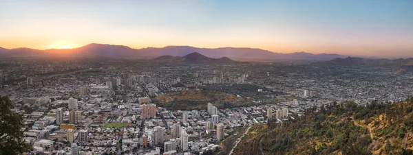 Vista Aérea Panorâmica Santiago Pôr Sol Com Blanco Hill Santiago — Fotografia de Stock