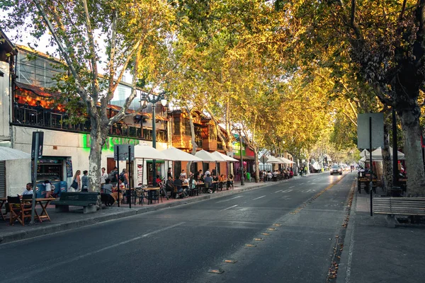 Santiago Chile Mar 2018 Calle Pio Nono Barrio Nocturno Bellavista — Foto de Stock