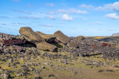 Düşmüş Moai yüz heykeli, Ahu Akahanga - Paskalya Adası, Şili
