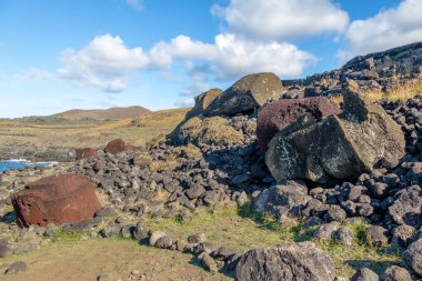 Fallen Moai Statues at Ahu Akahanga - Easter Island, Chile