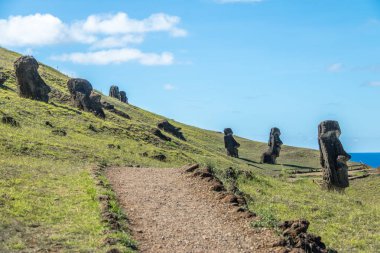 Moai heykelleri Rano Raraku volkan taş ocağı - Paskalya Adası, Şili