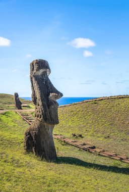 Moai heykelleri Rano Raraku volkan taş ocağı - Paskalya Adası, Şili