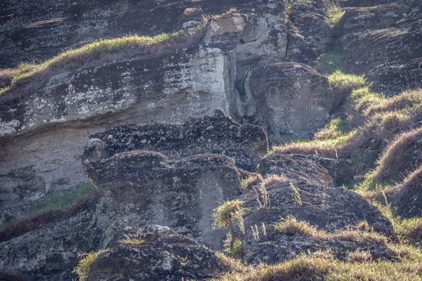 Befejezetlen Moai Szobor Faragott Rano Raraku Vulkán Kőfejtő Húsvét Sziget — Stock Fotó