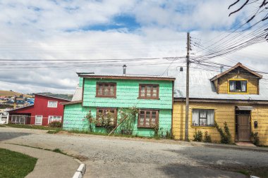 Traditional architecture houses in southern Chile - Ancud, Chiloe Island, Chile clipart