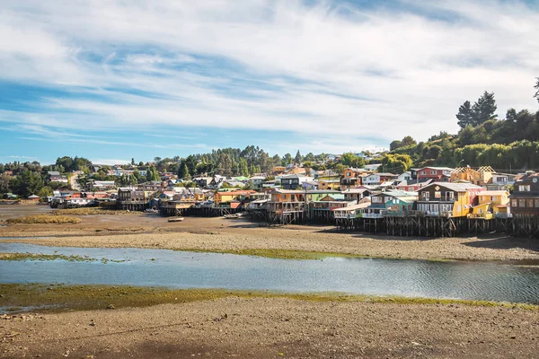 Casas Gamboa Palafitos Stilt Maré Baixa Castro Chiloe Island Chile — Fotografia de Stock