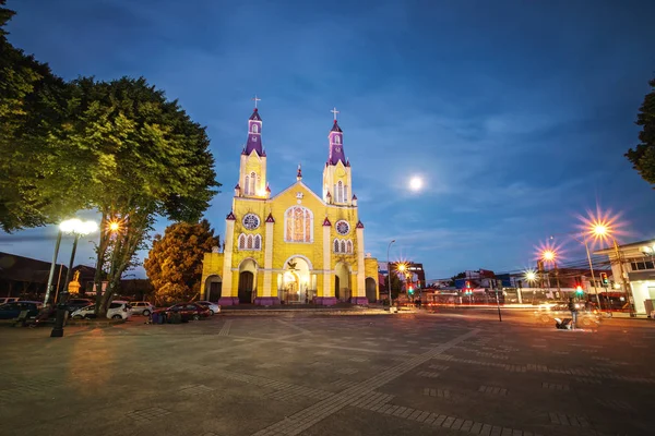 Templom San Francisco Plaza Armas Terére Éjjel Castro Chiloe Island — Stock Fotó